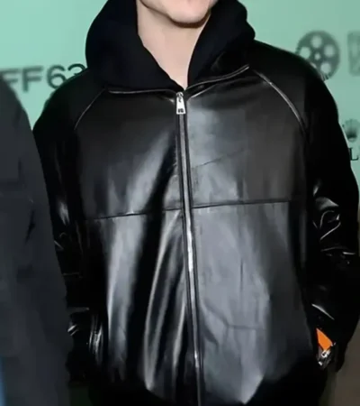 Shop Timothee Chalamet Marty Premiere Black Leather Jacket For Sale