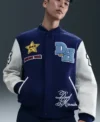 Shop Yu-Gi-Oh x Nike Navy Blue and White Varsity Destroyer Jacket Front