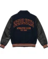 Shop Zedluxe Athletic Club EST 2026 Black and Navy Blue Varsity Bomber Jacket Back