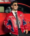 Spider-Man Brand New Day Premiere 2026 Cristian Andres Red and Blue Leather Marvel Spider-Man Moto Jacket Closeup