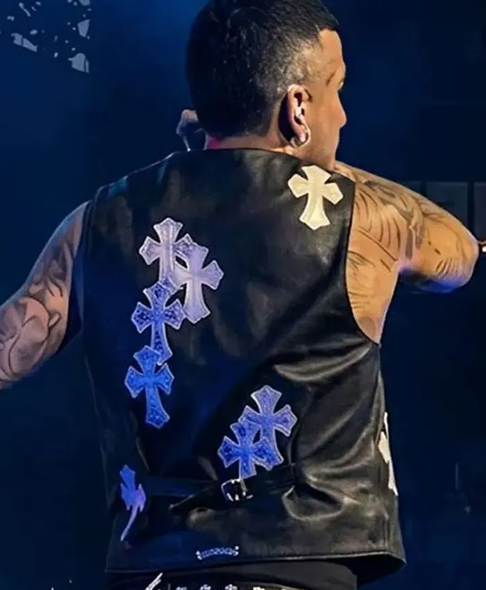 Stadio San Siro Concert 2026 Sfera Ebbasta Black Leather Vest Back