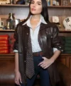 Super Bowl Event 2026 Olivia Culpo Brown Leather Jacket For Women