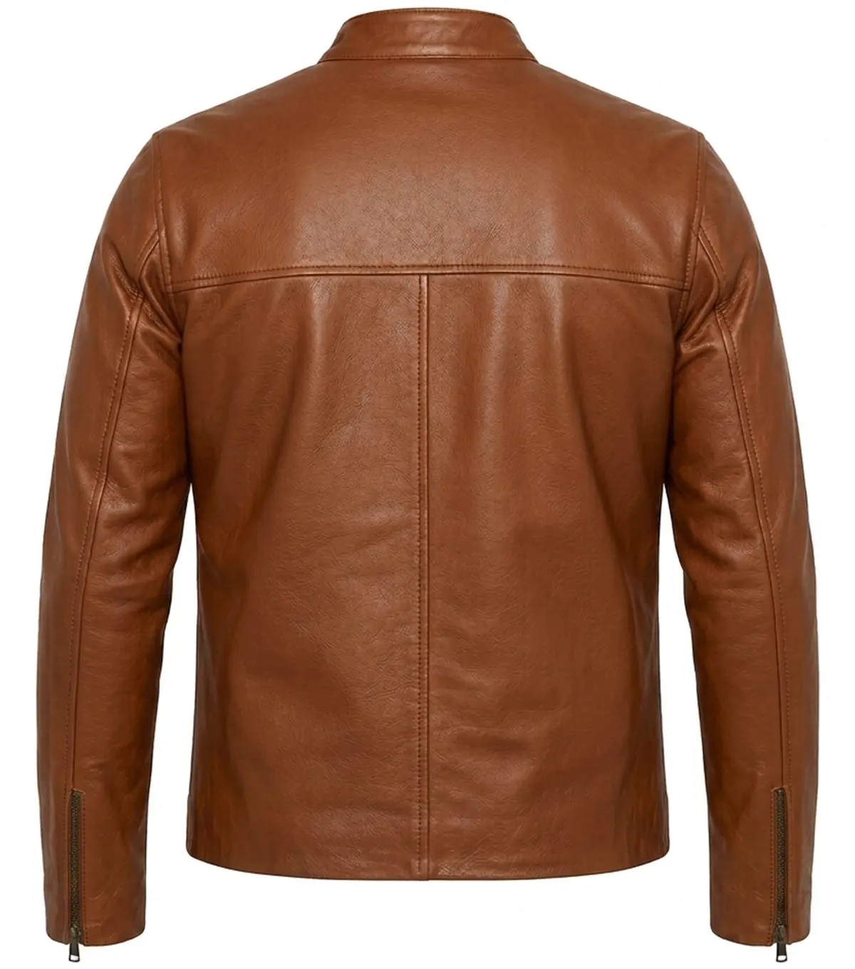 Tan Brown Athletic Fit Full Grain Leather Biker Jacket