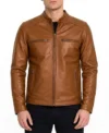 Tan Brown Full Grain Athletic Build Motorcycle Leather Jacket