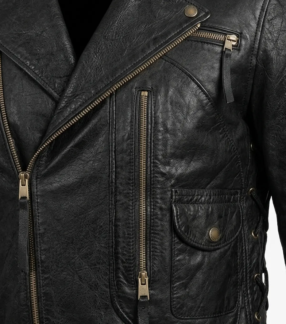 Terminator 2 Arnold Schwarzenegger Leather Jacket close up chest clear visible material