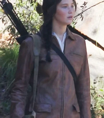 The Hunger Games Jennifer Lawrence Brown Leather Jacket