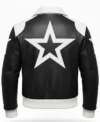 Timothée Chalamet Marty Supreme White Star Black Leather Jacket Back