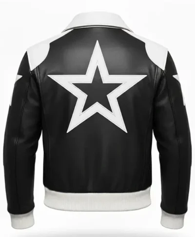 Timothée Chalamet Marty Supreme White Star Black Leather Jacket Back