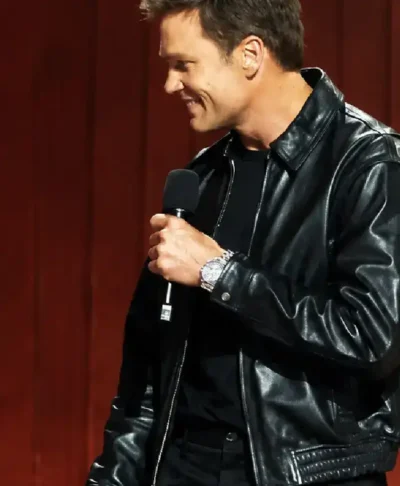 Tom Brady 2026 TV Show The Roast of Kevin Hart Black Leather Jacket