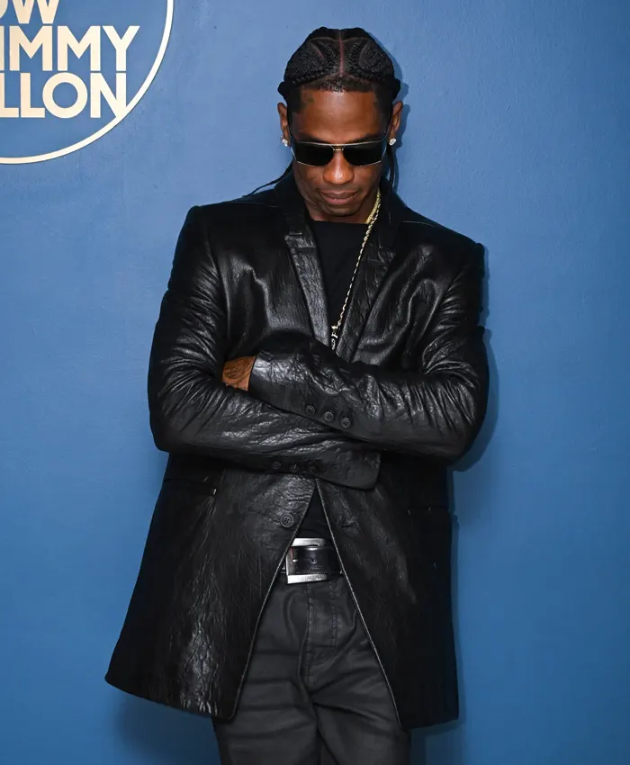 Travis Scott The Tonight Show Black Leather Blazer