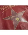 Tribute to Michael Hall Of Fame Michael Jackson Red Leather Bomber Jacket For Sale Closeup