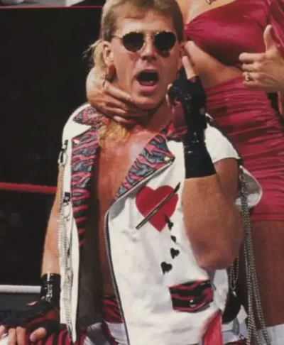 WWE Shawn Michaels Heart Printed White Leather Vest for Men Right
