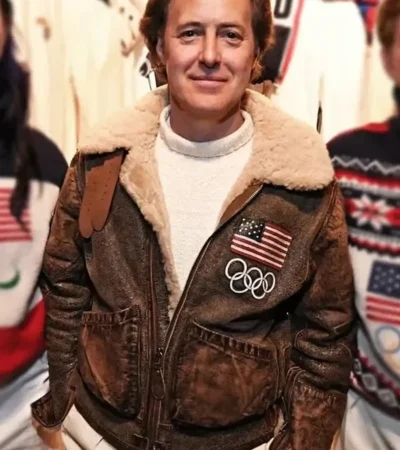 Winter Olympics 2026 Team USA Brown Leather Flight Jacket