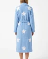 Women Blue Star Print Chenille Bathrobe with Shawl Collar back