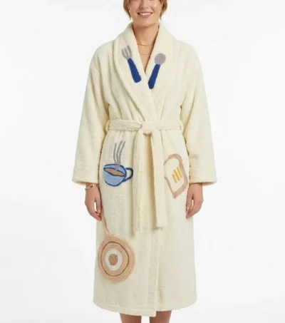 Women Perfect Breakfast Theme Chenille Bathrobe with Shawl Collar
