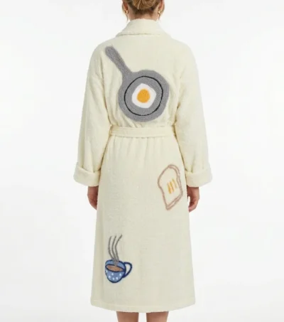 Women Perfect Breakfast Theme Chenille Bathrobe with Shawl Collar back