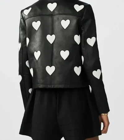 Women Heart Fashion 2025 Black Leather Jacket For Sale