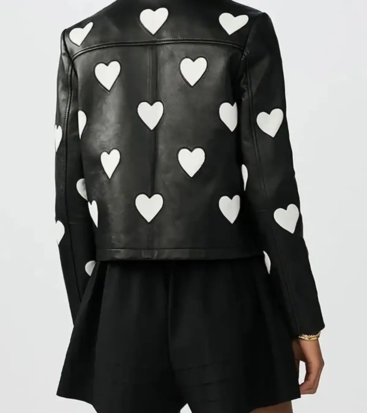 Women Heart Fashion 2025 Black Leather Jacket For Sale