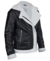 Womens Black Aviator Jacket with Cream Shearling Collar