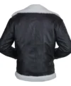 Womens Black Genuine Leather Aviator Jacket with Cream Shearling