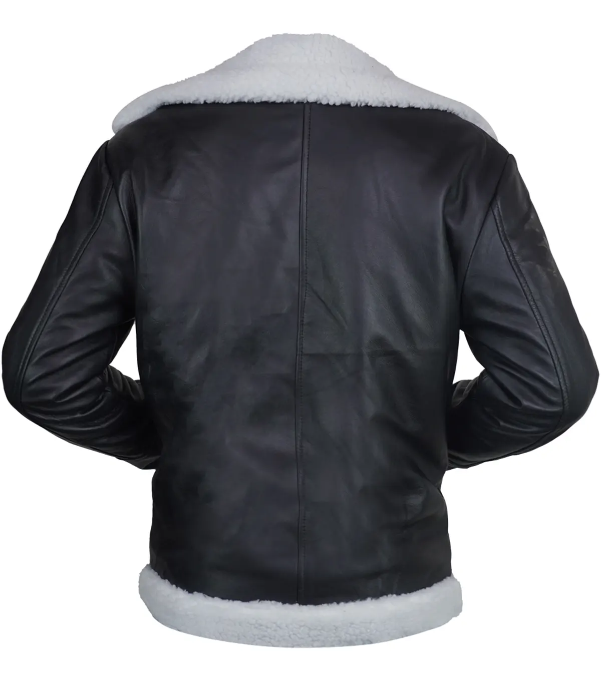 Womens Black Genuine Leather Aviator Jacket with Cream Shearling