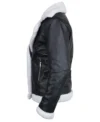 Womens Black Leather Aviator Jacket with Cream Shearling