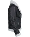 Womens Black Leather Flight Jacket with Cream Shearling Trim