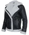 Womens Black Shearling Trim Aviator Leather Jacket