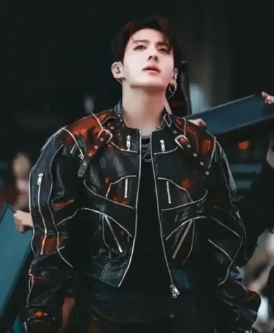 World Tour Stanford 2026 Jungkook Black Biker Jacket