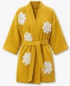 Yellow Falling Daisies Floral Chenille Kimono Bathrobe