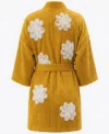 Yellow Falling Daisies Floral Chenille Kimono Bathrobe back