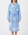 women Blue Star Print Chenille Bathrobe with Shawl Collar