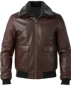 Brown Mens Leather Jacket with Thick Lining and Shearling Collar