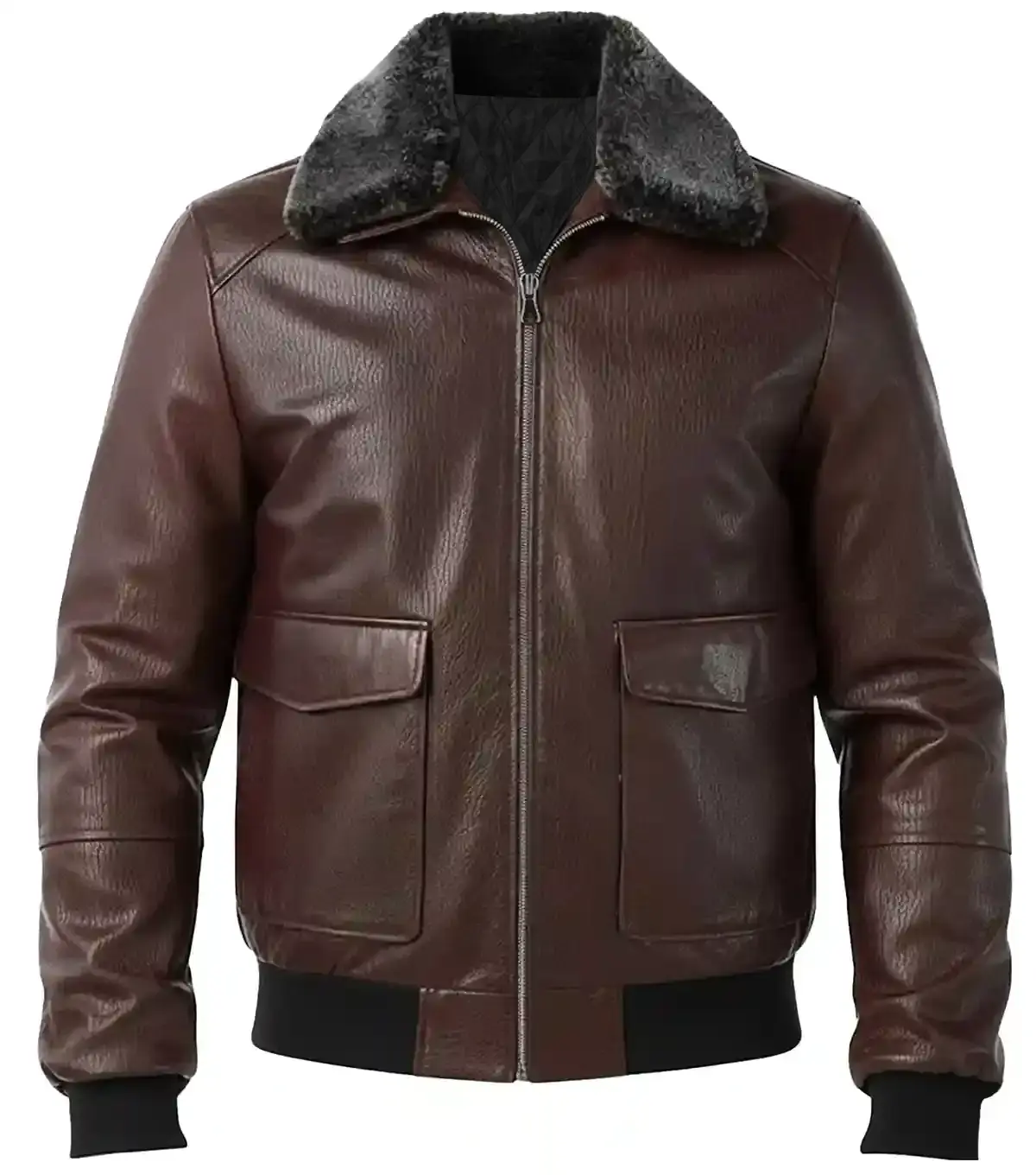 Brown Mens Leather Jacket with Thick Lining and Shearling Collar