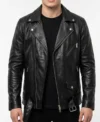 Asymmetrical Jacket Mens Real Leather with Sheepskin