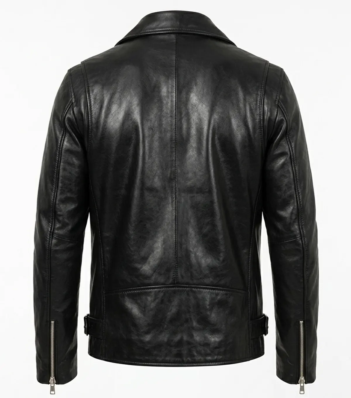 Asymmetrical Jacket Mens Real Leather with Sheepskin back view