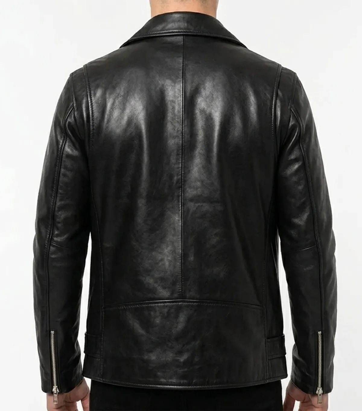 Asymmetrical Jacket Mens Real Leather with Sheepskin back