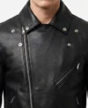 Asymmetrical Jacket Mens Real Leather with Sheepskin collar