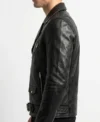 Asymmetrical Jacket Mens Real Leather with Sheepskin left side view