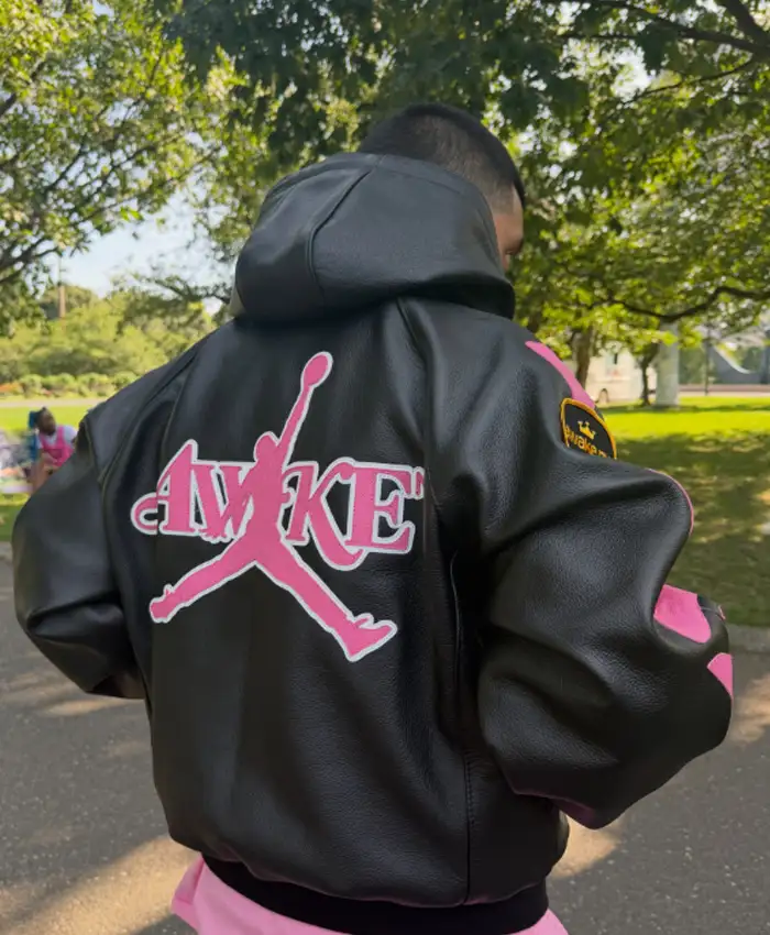 Awake NY x Jordan Blue Skeleton Leather Hooded Jacket Back