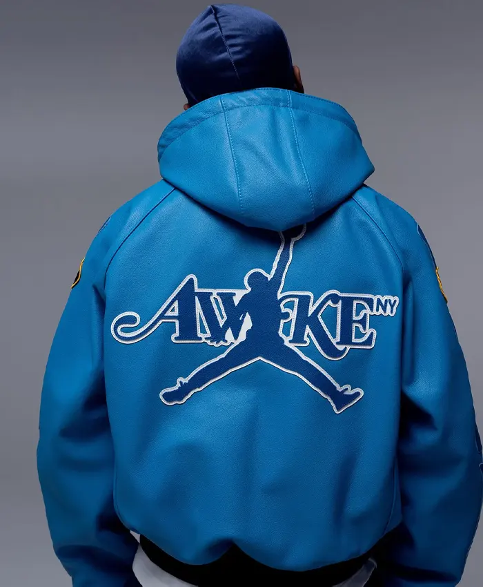 Awake NY x Jordan Blue Skeleton Leather Jacket Back