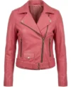 Barbie Doll Pink Bomber Biker Moto Real Leather Jacket For Women On Sale