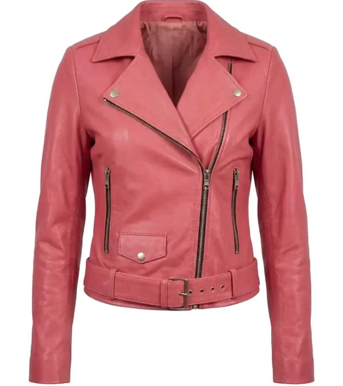 Barbie Doll Pink Bomber Biker Moto Real Leather Jacket For Women On Sale