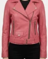 Barbie Doll Womens Pink Bomber Leather Jacket