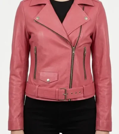 Barbie Doll Womens Pink Bomber Leather Jacket