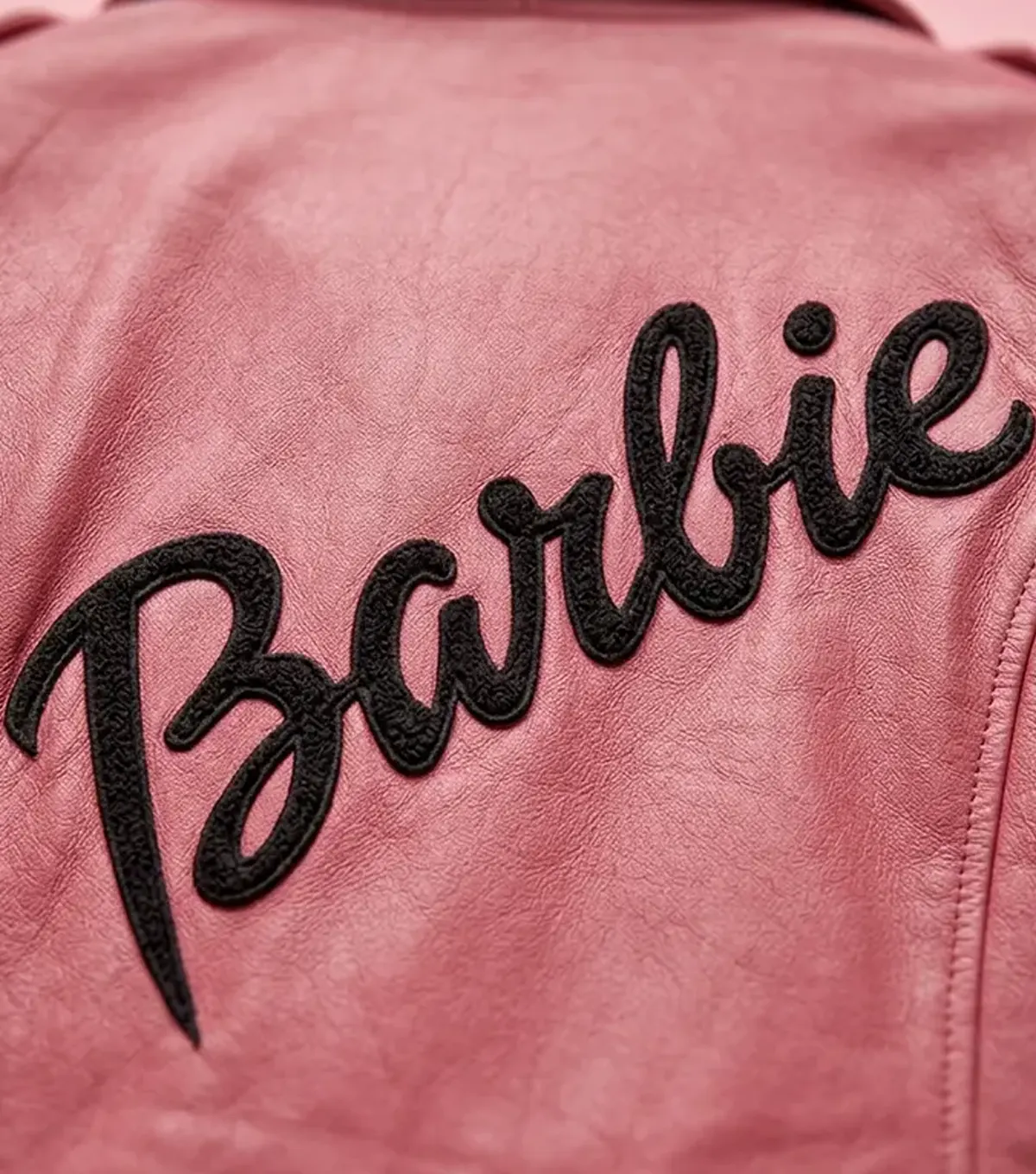 Barbie Doll Womens Pink Bomber Leather Jacket back EMD