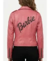 Barbie Doll Womens Pink Bomber Leather Jacket back view