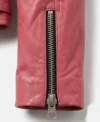 Barbie Doll Womens Pink Bomber Leather Jacket cuffs