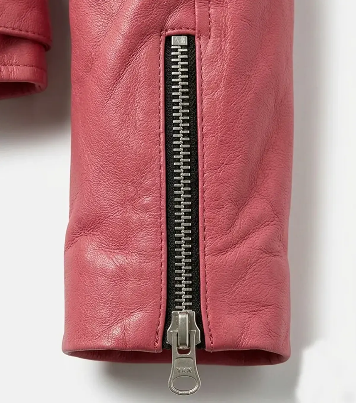 Barbie Doll Womens Pink Bomber Leather Jacket cuffs