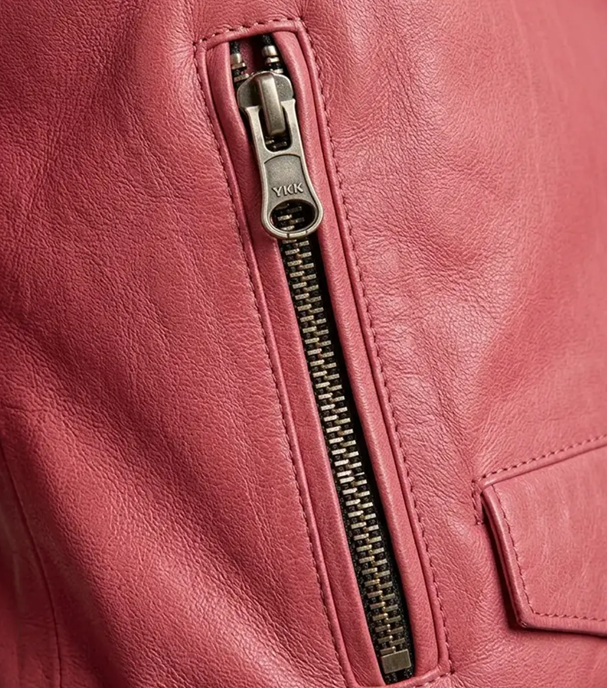 Barbie Doll Womens Pink Bomber Leather Jacket side pocket
